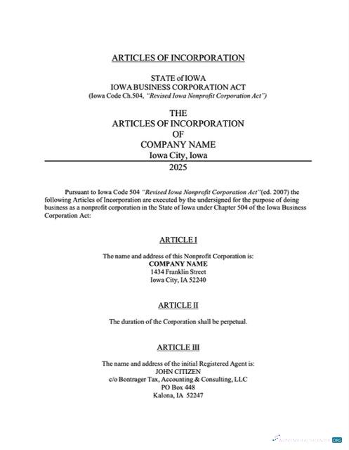 Download USA Iowa articles of incorporation Word and PDF template Photoshop template